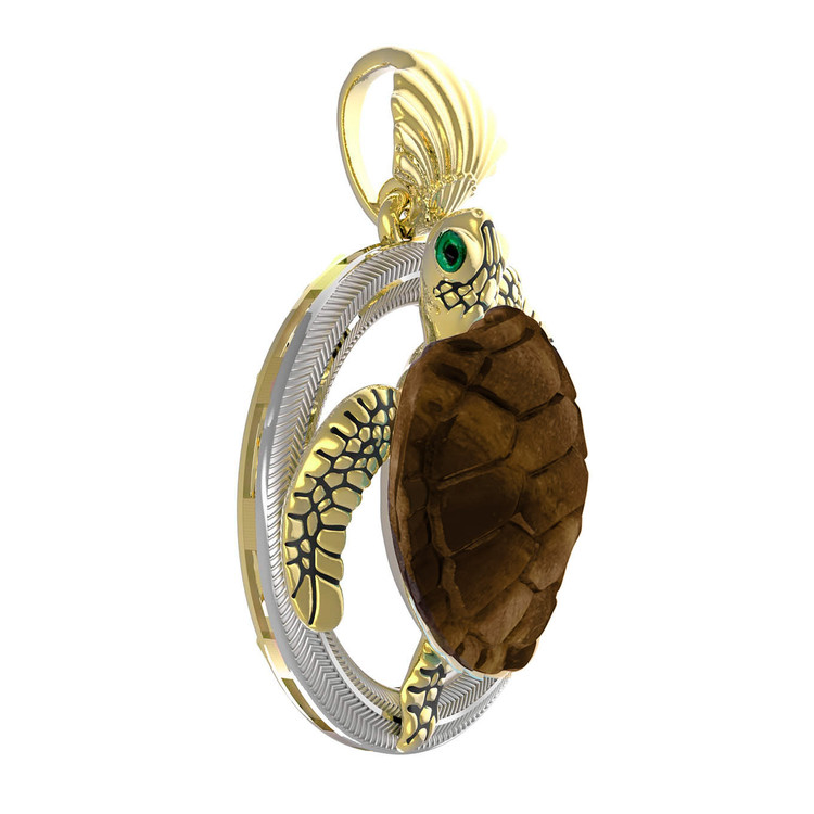 Подвеска из лимонного золота c эмалью и железным деревом