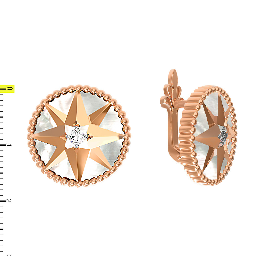 Серьги из золота c фианитом и перламутром