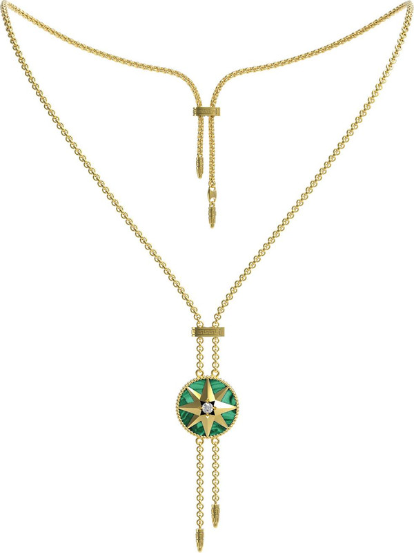 Колье из лимонного золота c фианитом, малахитом и перламутром