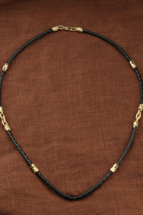 Гайтан из лимонного золота c кожаным шнурком