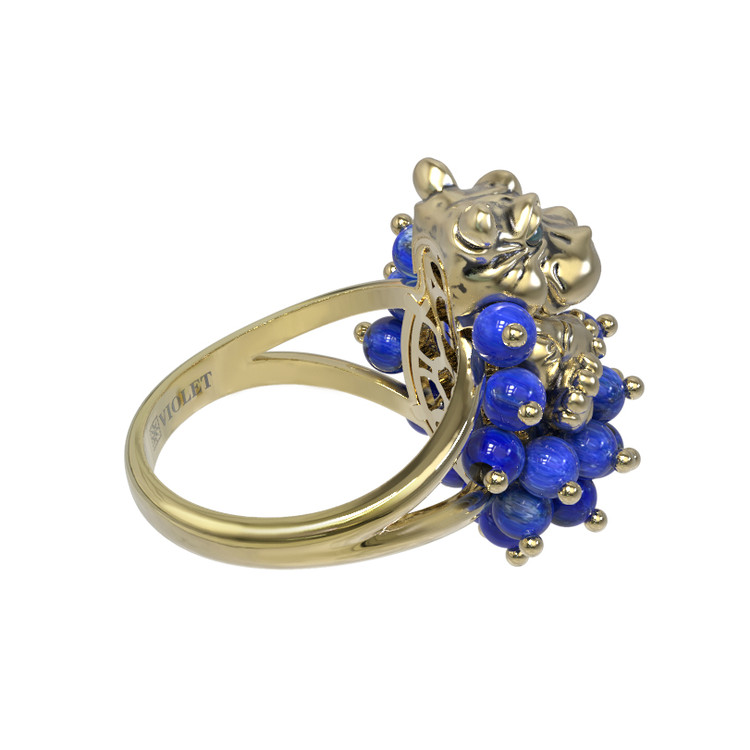 Кольцо из лимонного золота c эмалью и лазуритом