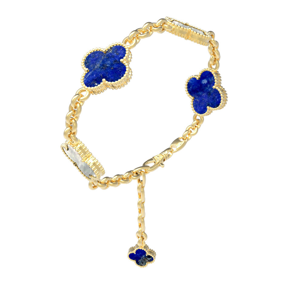 Браслет из лимонного золота c лазуритом и перламутром