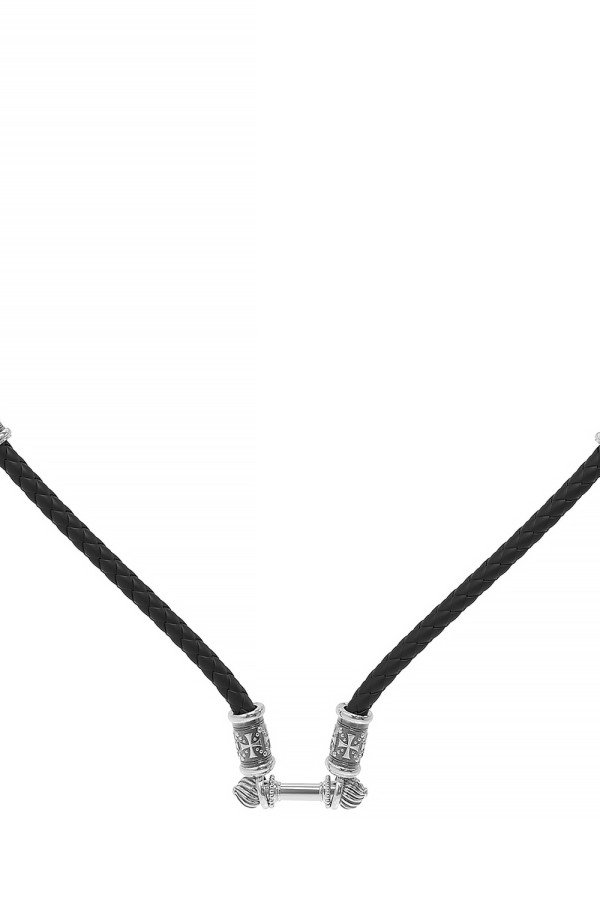 Гайтан из белого золота c кожаным шнурком