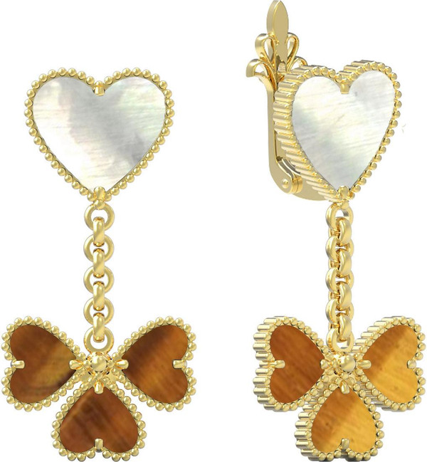 Серьги из лимонного золота c тигровым глазом и перламутром