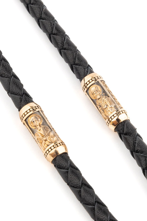 Гайтан из золота c кожаным шнурком