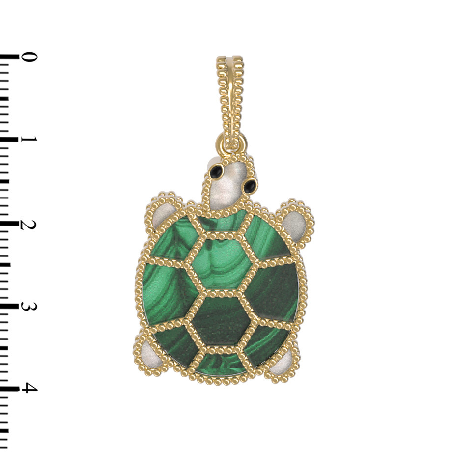 Подвеска из лимонного золота c эмалью, малахитом и перламутром