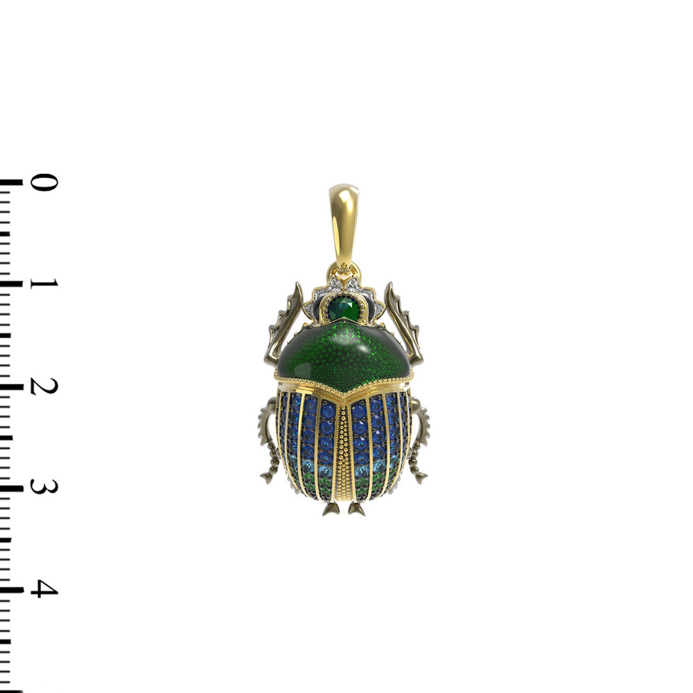 Подвеска из лимонного золота c эмалью, фианитом, турмалином и сапфиром
