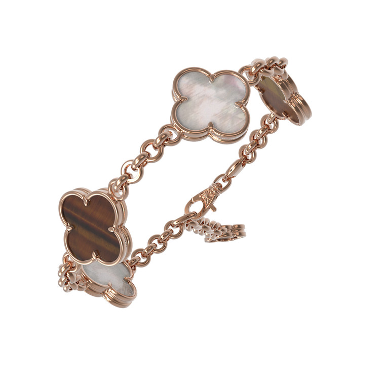 Браслет из золота c тигровым глазом и перламутром