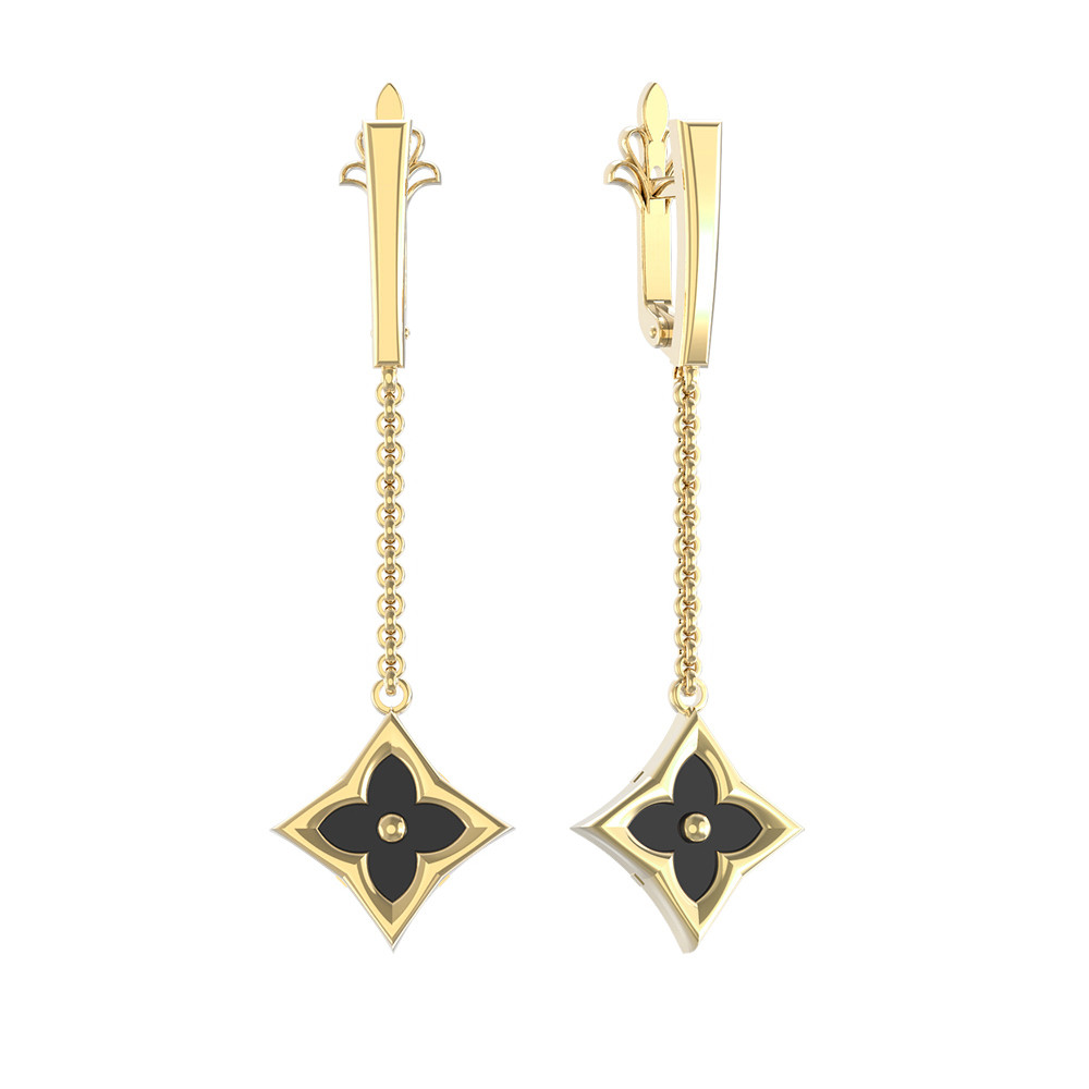 Серьги из лимонного золота c ониксом