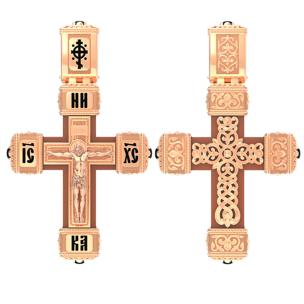 Крест из золота c эмалью, ониксом и деревом груши
