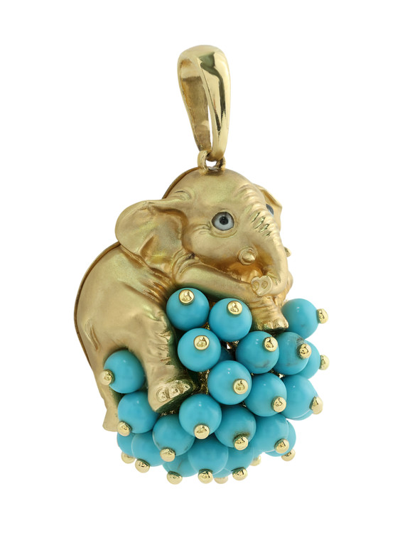 Подвеска из лимонного золота c эмалью и бирюзой