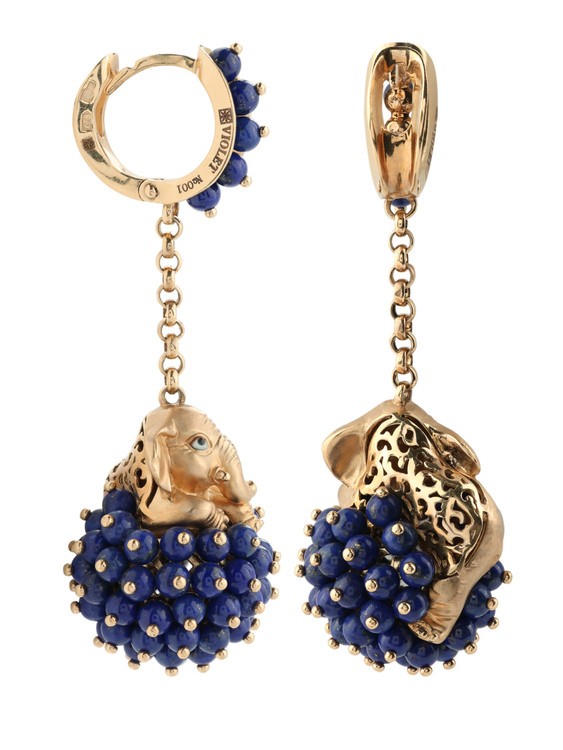 Серьги из золота c эмалью и лазуритом