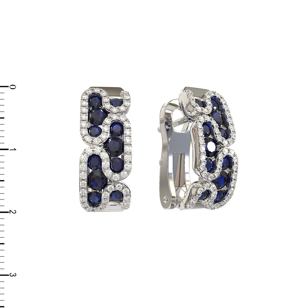 Серьги из белого золота c бриллиантами и сапфиром