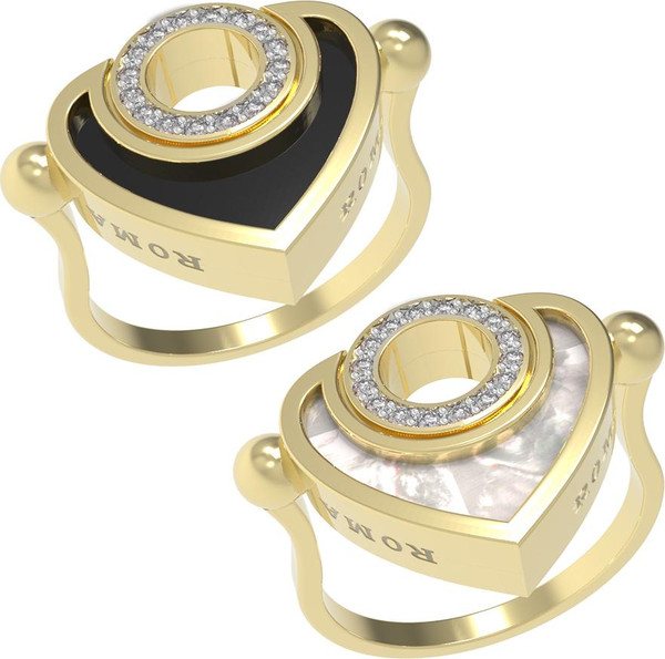 Кольцо из лимонного золота c бриллиантами, ониксом и перламутром