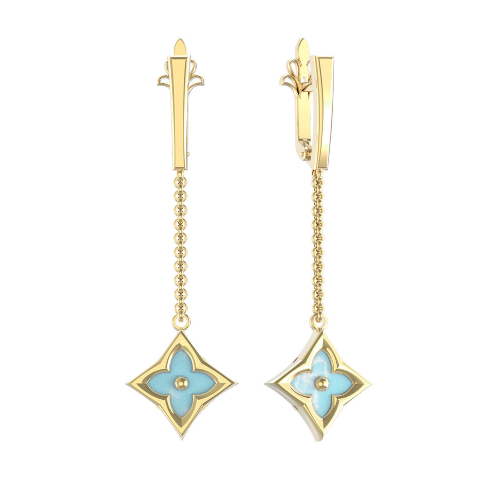 Серьги из лимонного золота c бирюзой