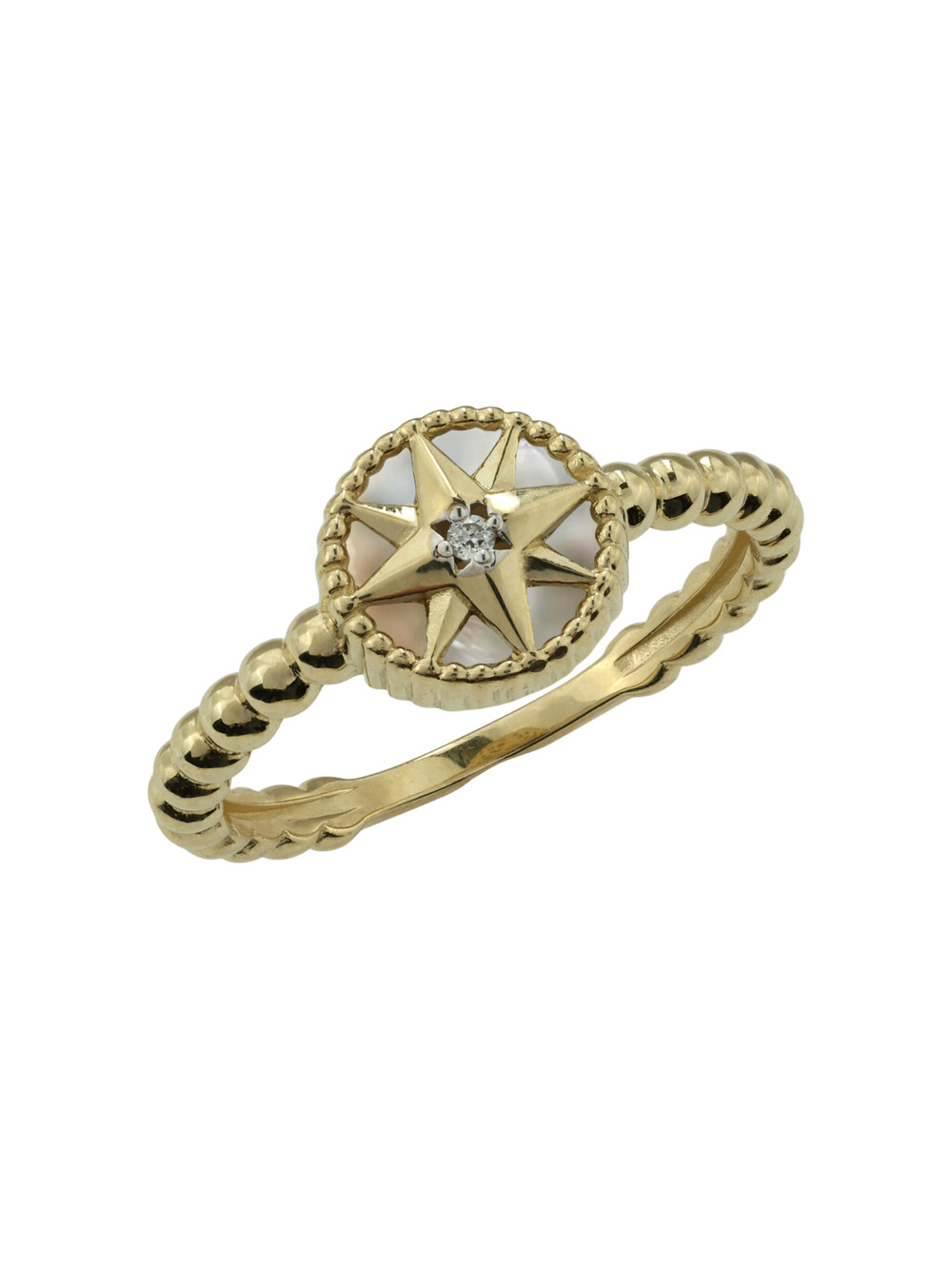 Кольцо из лимонного золота c бриллиантами и перламутром