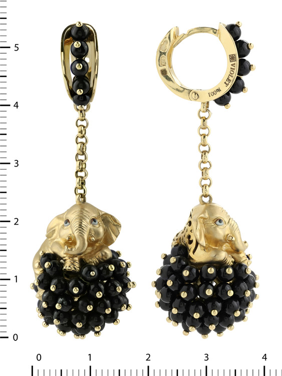 Серьги из лимонного золота c эмалью и ониксом