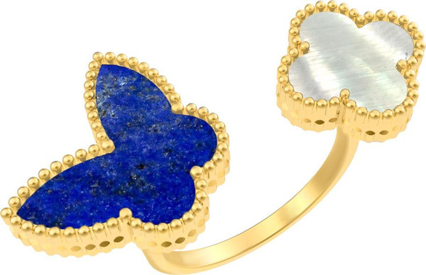 Кольцо из лимонного золота c лазуритом и перламутром