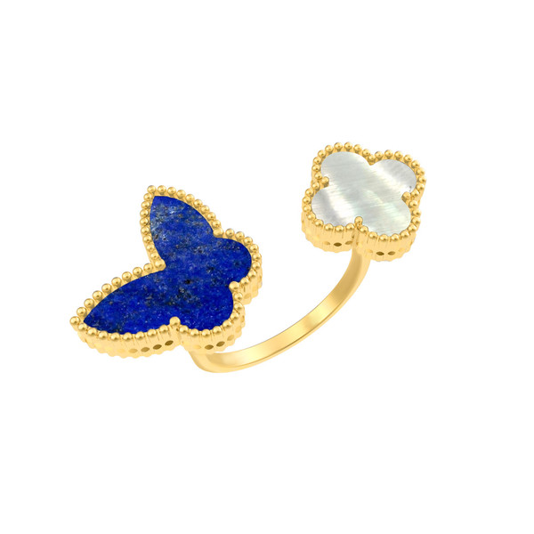 Кольцо из лимонного золота c лазуритом и перламутром