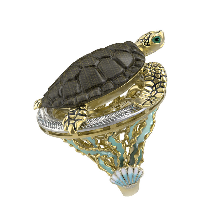 Кольцо из лимонного золота c эмалью и железным деревом