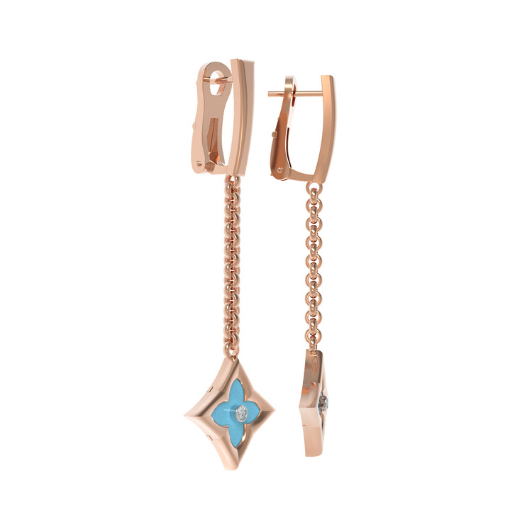 Серьги из золота c бриллиантами и бирюзой