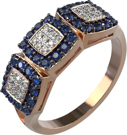 Кольцо из золота c бриллиантами и сапфиром