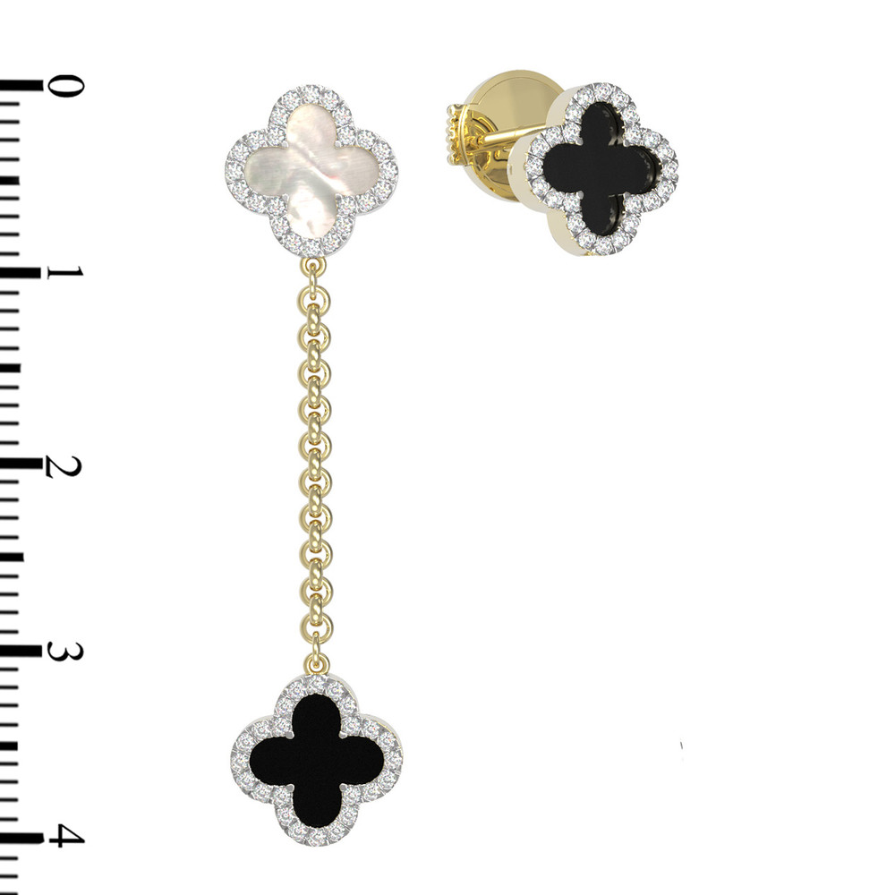 Серьги из лимонного золота c бриллиантами, ониксом и перламутром