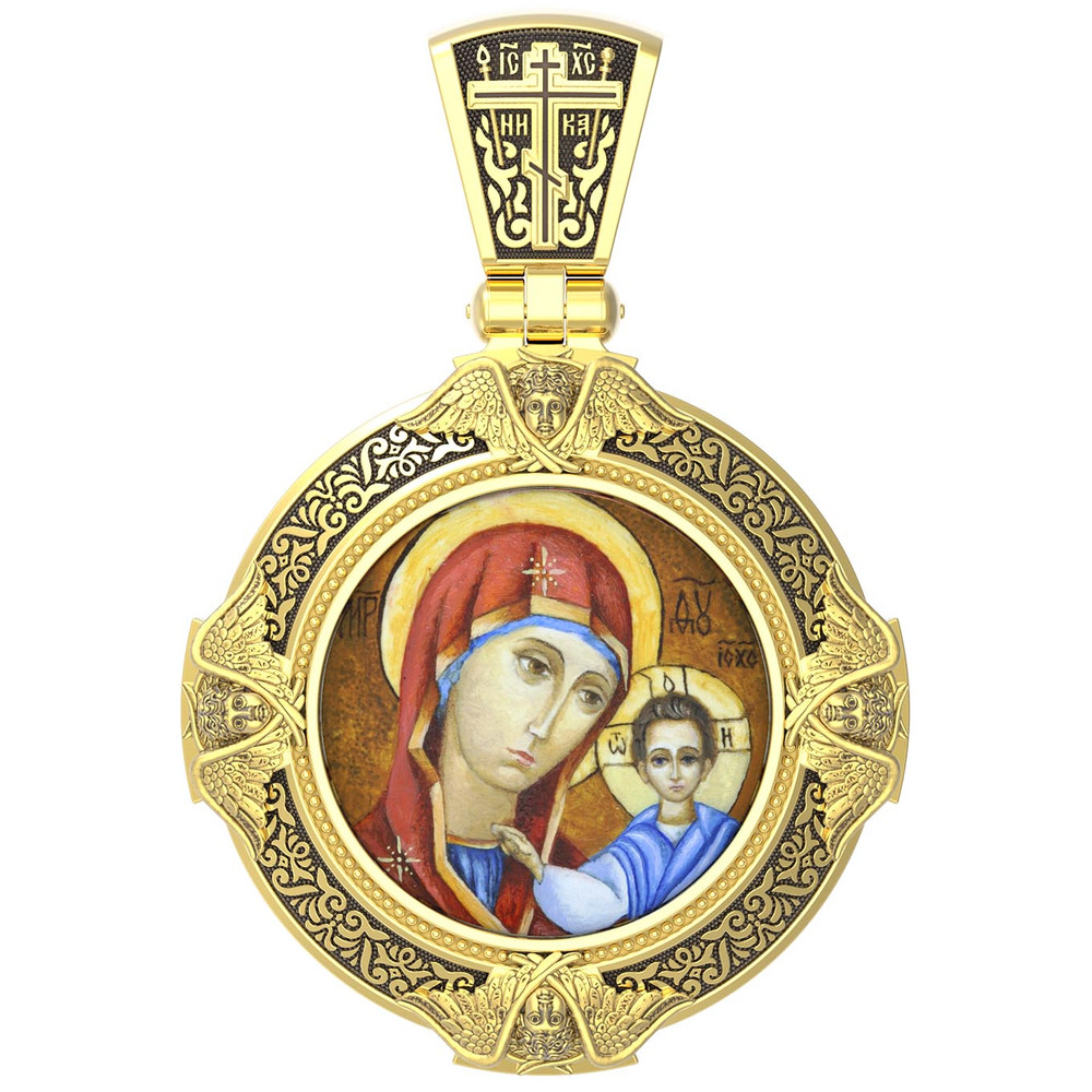 Образок из лимонного золота c эмалью, иконописью и темперой