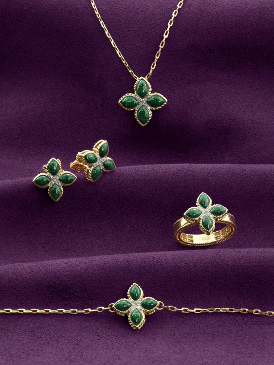 Серьги из лимонного золота c бриллиантами и малахитом