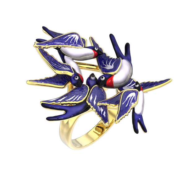 Кольцо из лимонного золота c эмалью