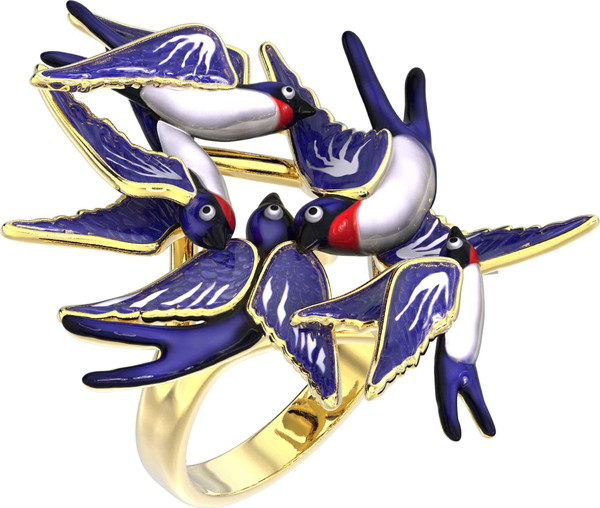 Кольцо из лимонного золота c эмалью