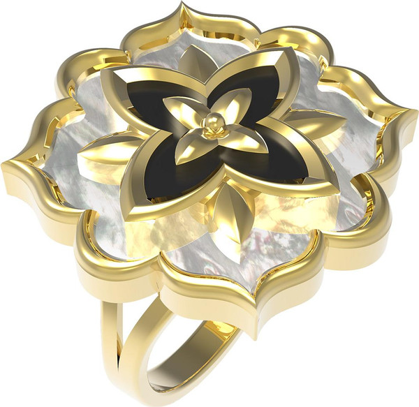 Кольцо из лимонного золота c ониксом и перламутром