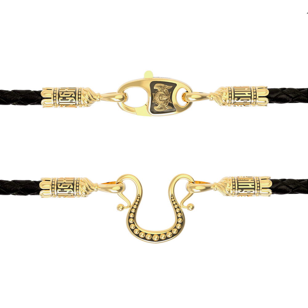 Гайтан из лимонного золота c кожаным шнурком