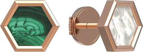 Серьги из золота c малахитом и перламутром