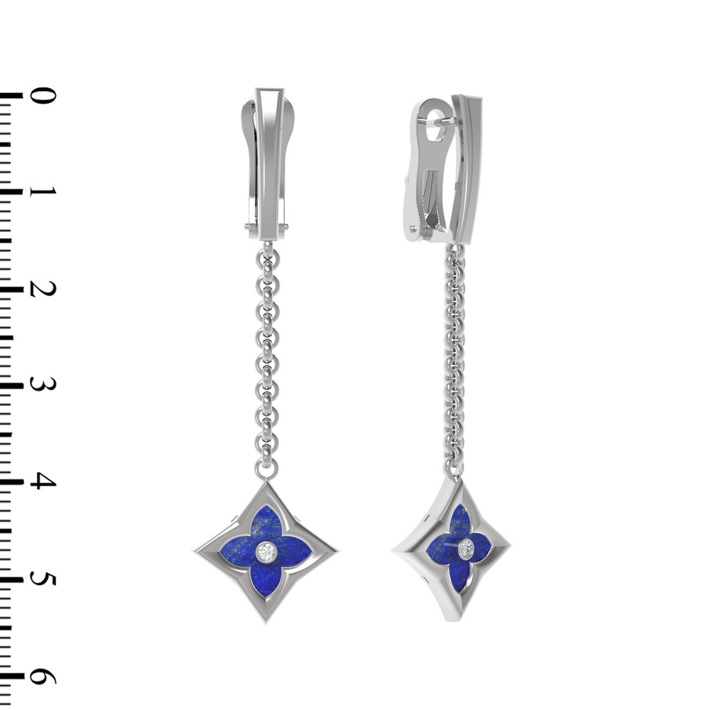 Серьги из белого золота c бриллиантами и лазуритом