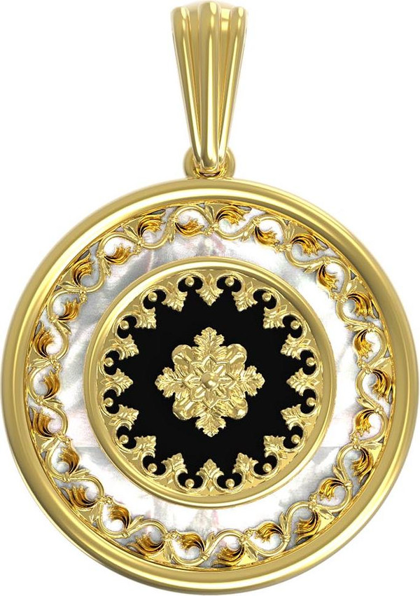 Подвеска из лимонного золота c ониксом и перламутром