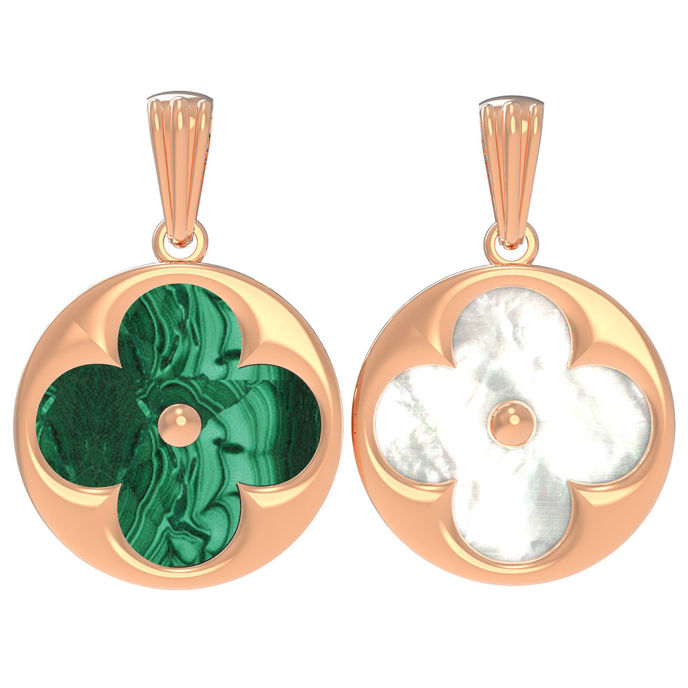 Подвеска из золота c малахитом и перламутром