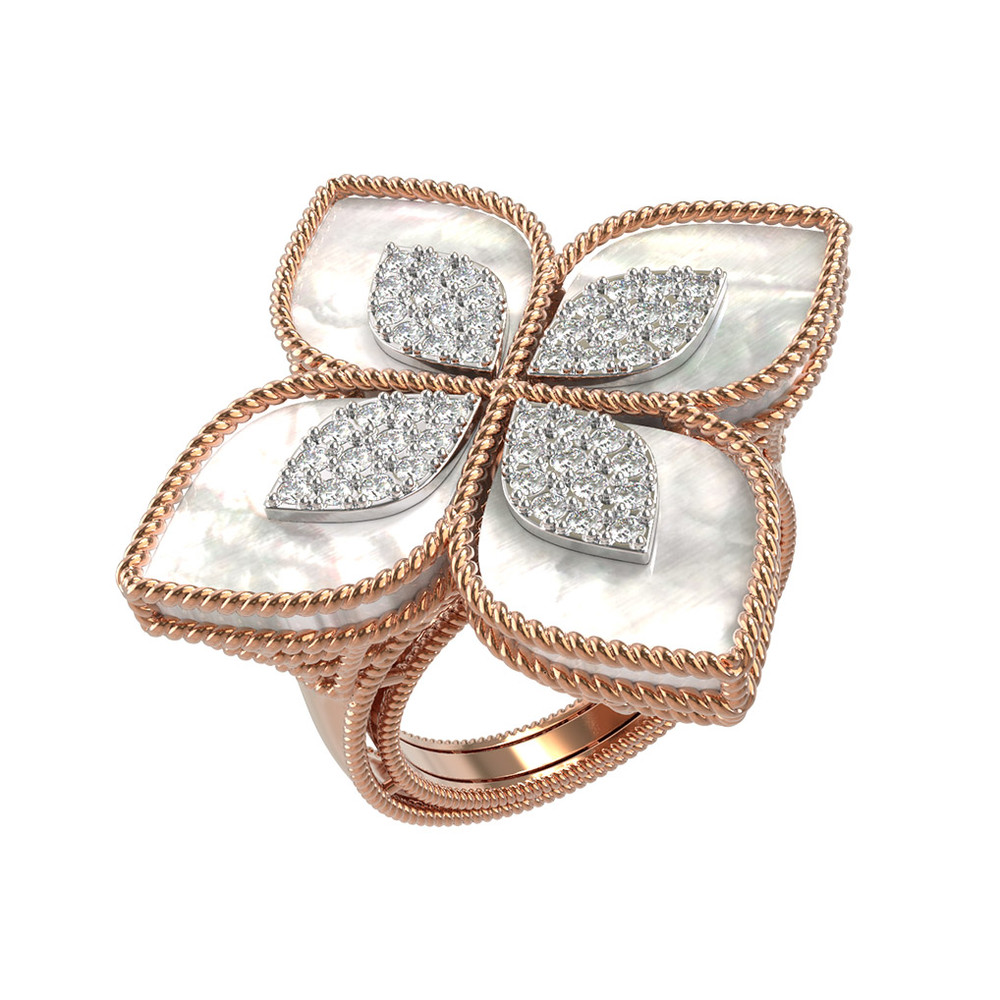 Кольцо из золота c бриллиантами и перламутром