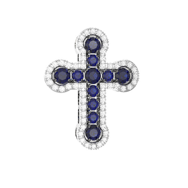 Крест из белого золота c бриллиантами и сапфиром
