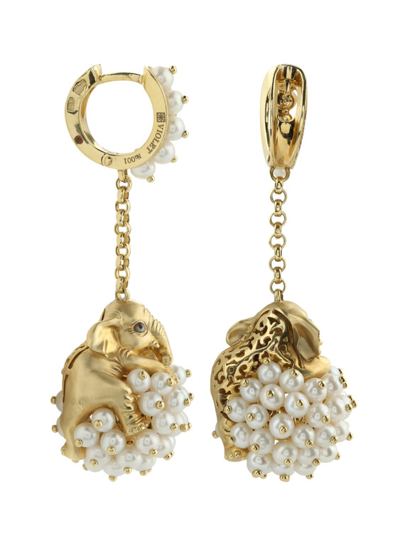 Серьги из лимонного золота c эмалью и жемчугом