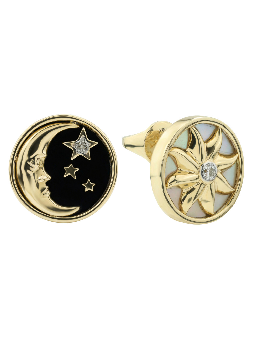 Серьги из лимонного золота c бриллиантами, ониксом и перламутром