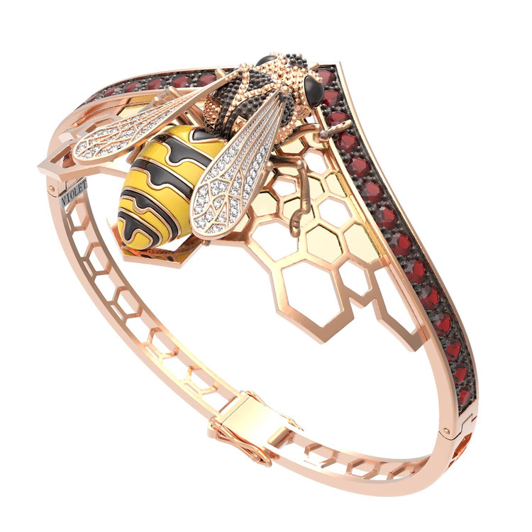 Браслет из золота c эмалью, фианитом, гранатом и эмалью