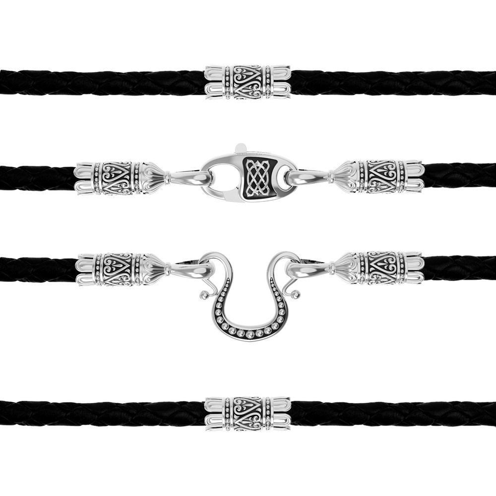 Гайтан из белого золота c кожаным шнурком