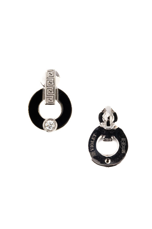 Серьги из белого золота c бриллиантами и ониксом