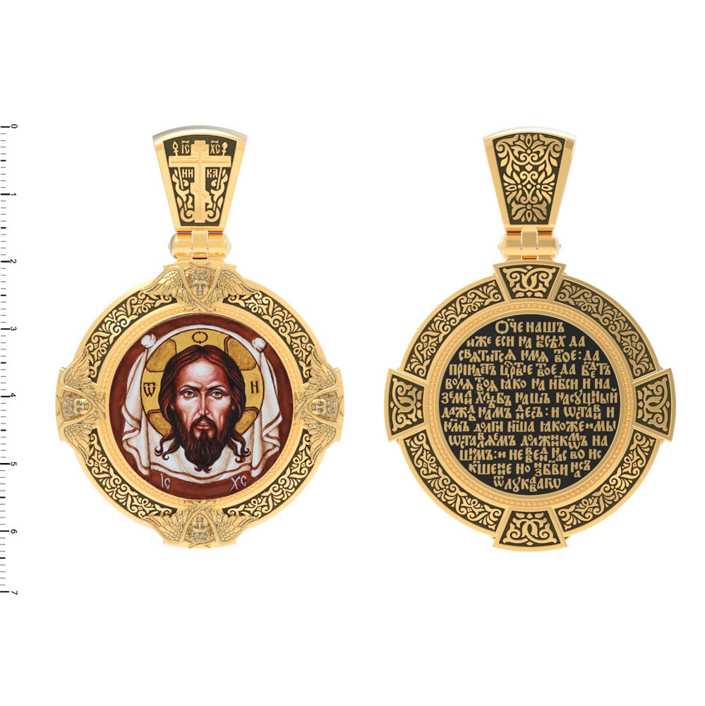 Образок из лимонного золота c эмалью, иконописью и темперой