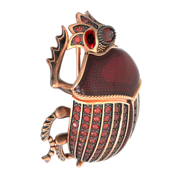 Брошь из золота c эмалью, фианитом и гранатом