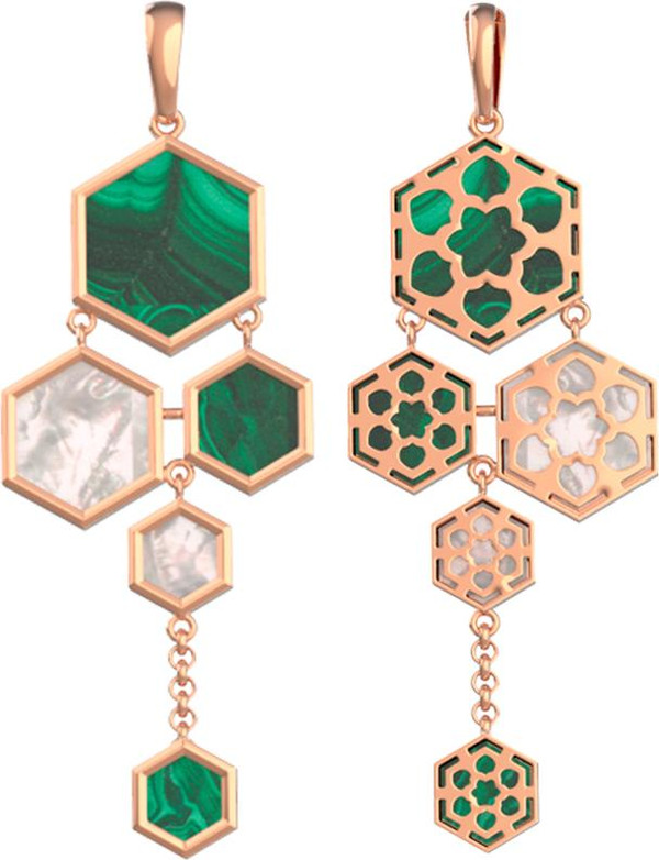 Подвеска из золота c малахитом и перламутром