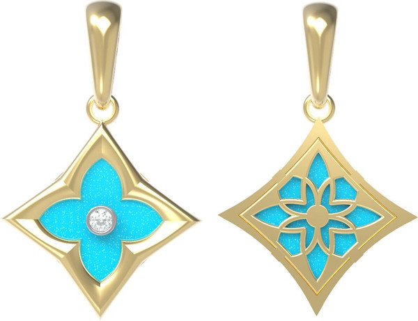 Подвеска из лимонного золота c бриллиантами и бирюзой