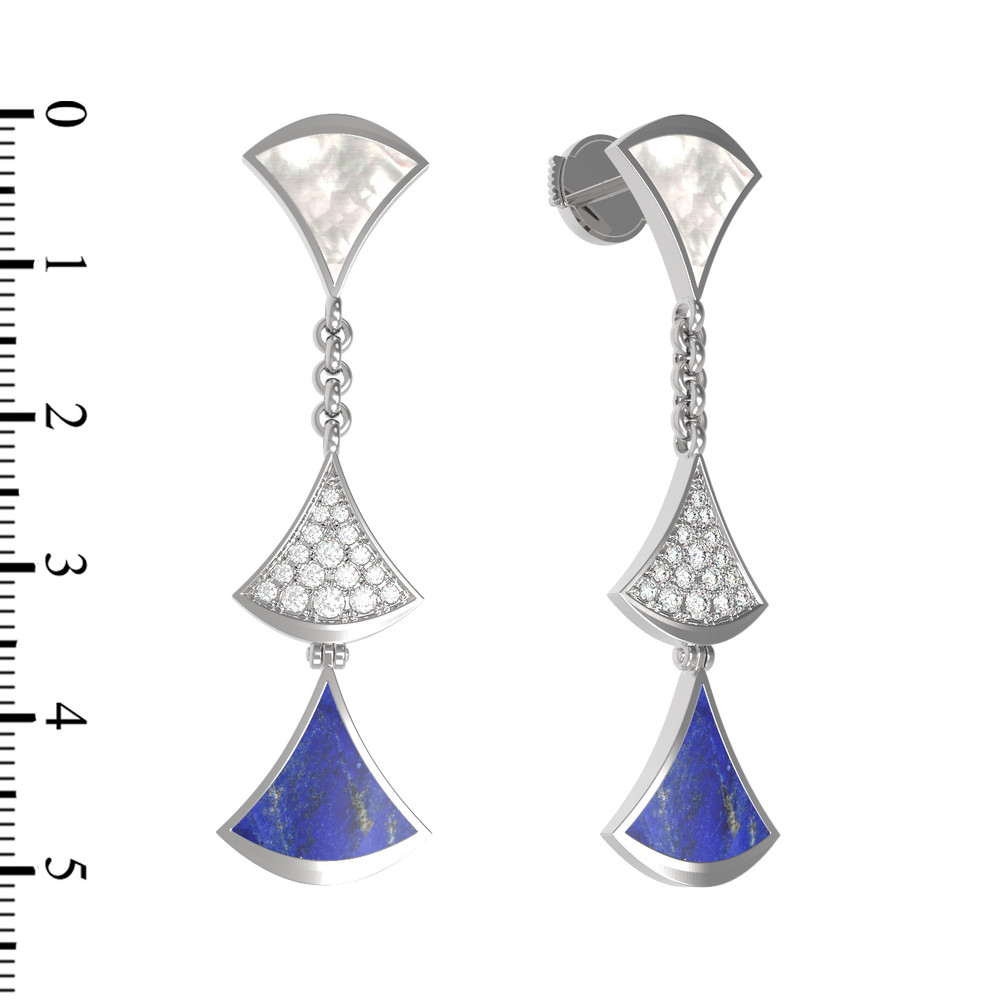 Серьги из белого золота c бриллиантами, лазуритом и перламутром