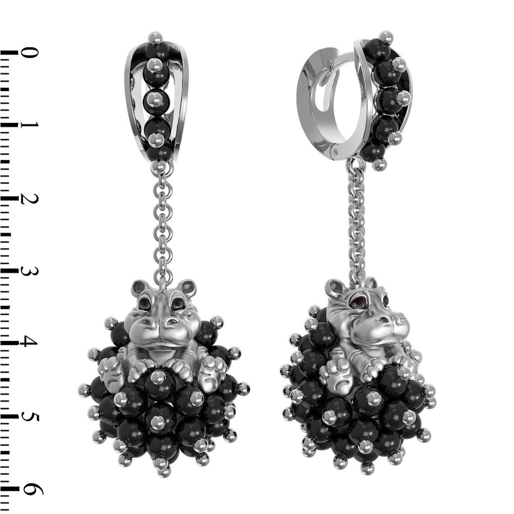 Серьги из белого золота c эмалью и ониксом